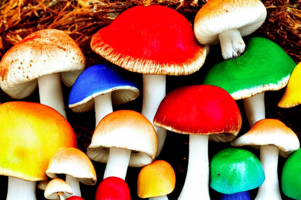 Colorful Mushroom Varieties on Textured Background