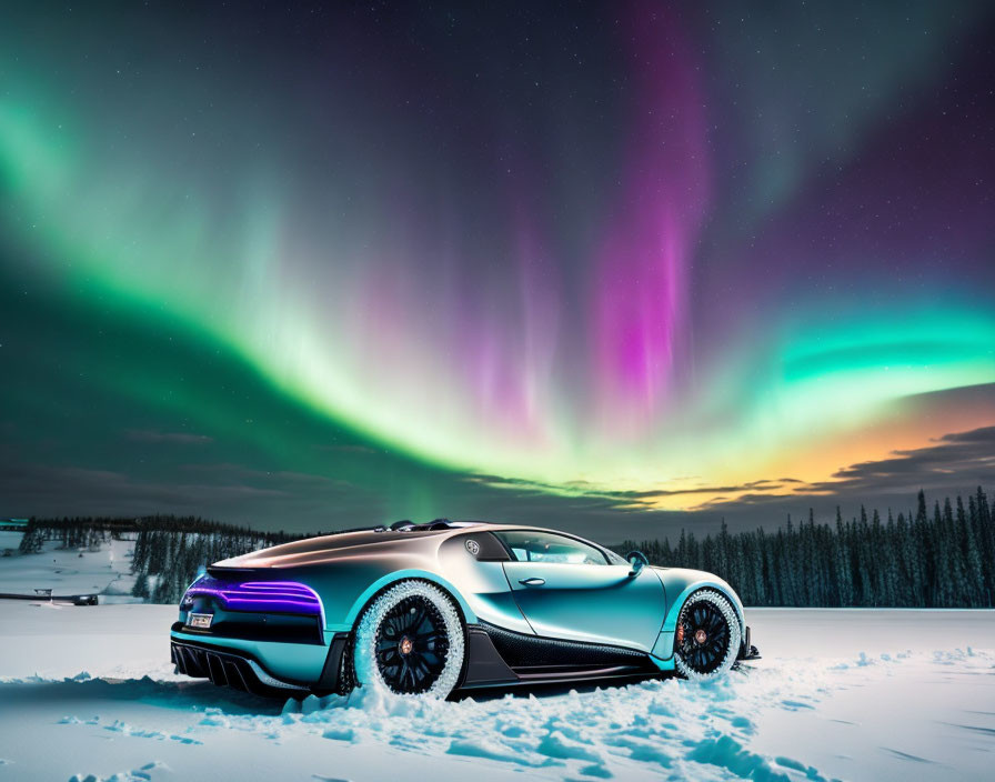 Bugatti in the northern lights