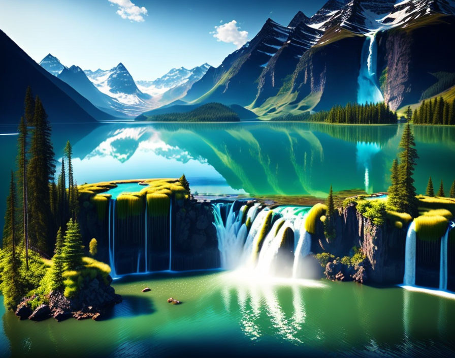 A lake and waterfall 