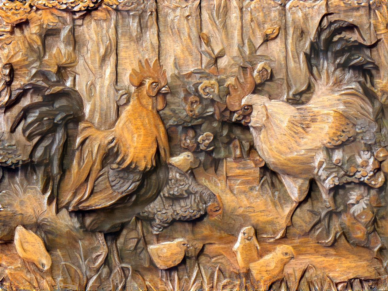 Carving with colored varnish