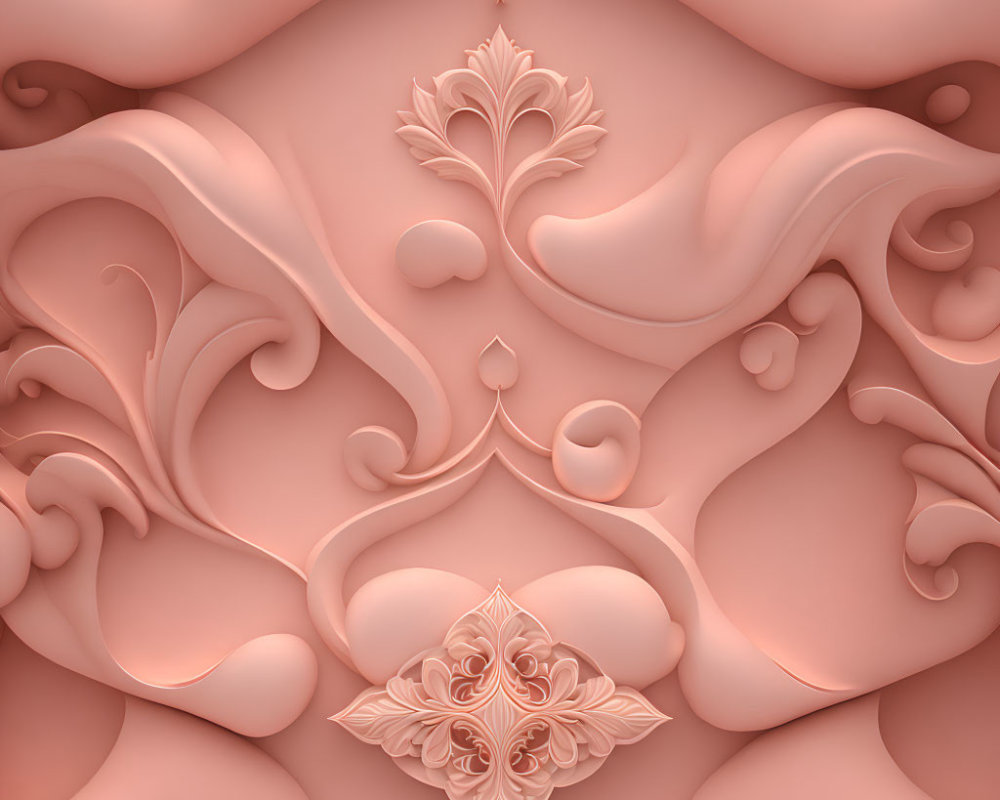 Symmetrical Pink Floral Relief Pattern in Monochrome