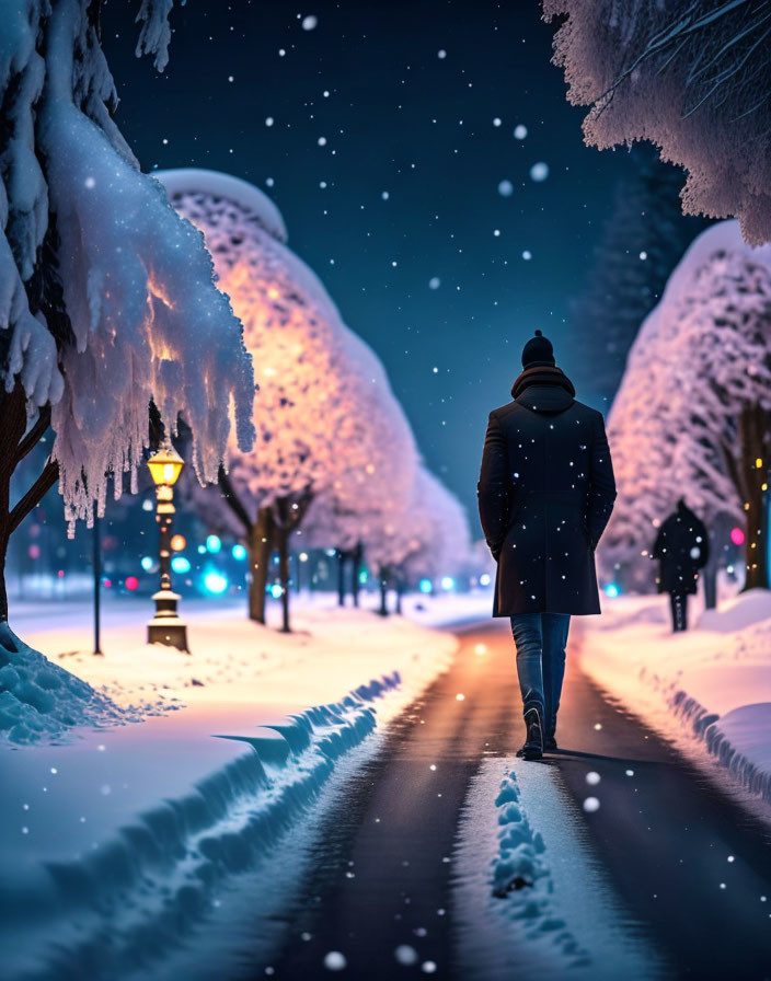 A man on the winter street 
