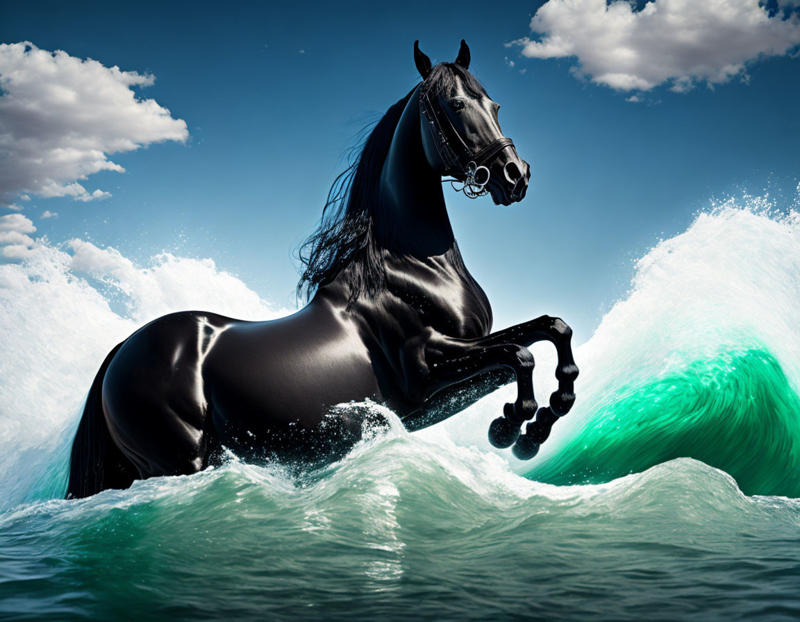BLACK HORSE IN WATER