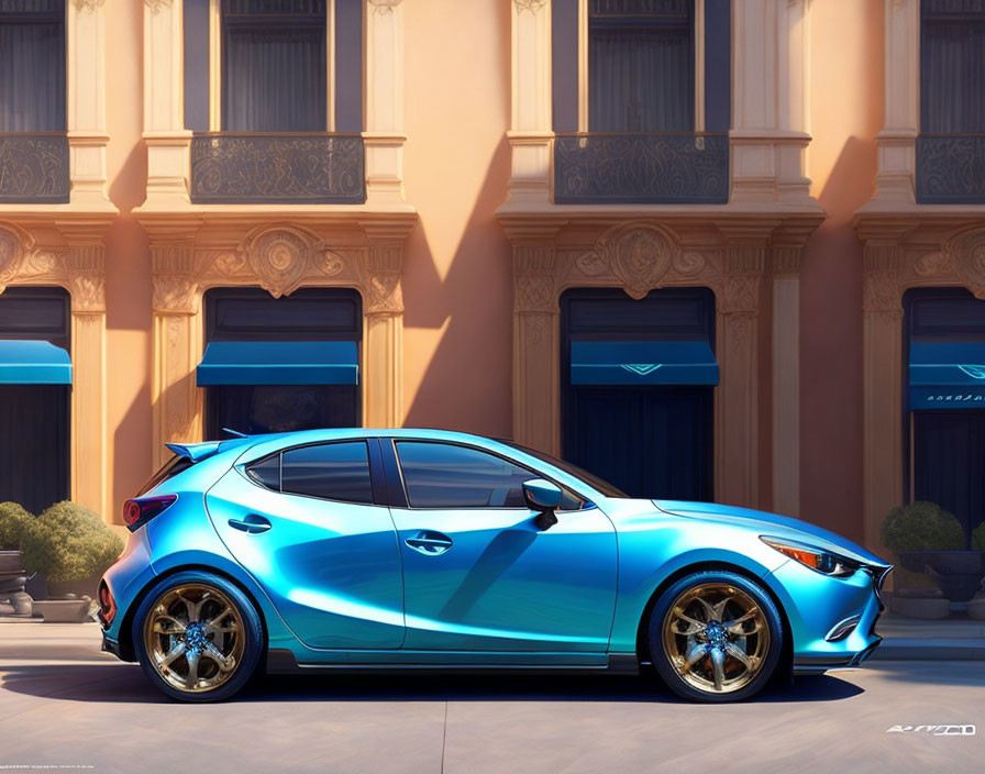 Sky Blue Mazda 2: Exquisite Detailing and Global Illumination