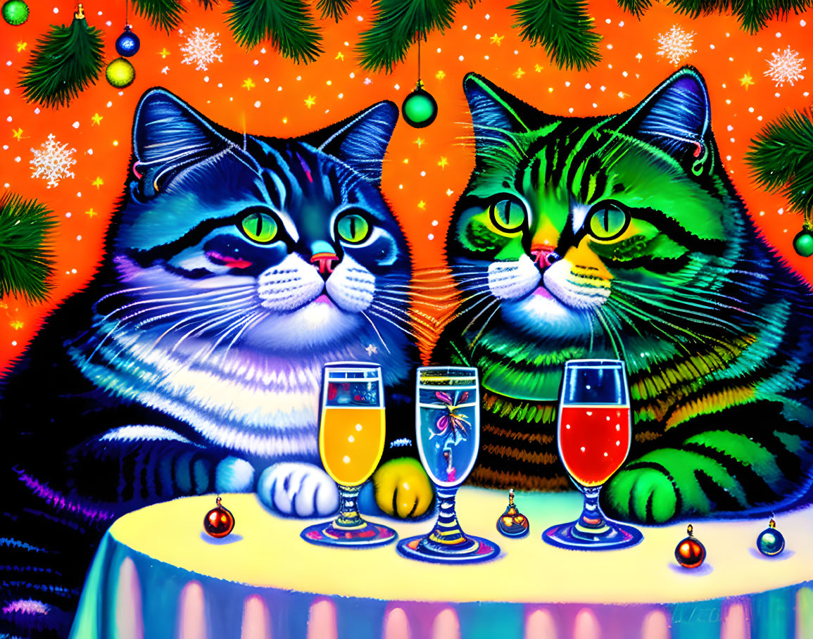chubby cats drinking champagne