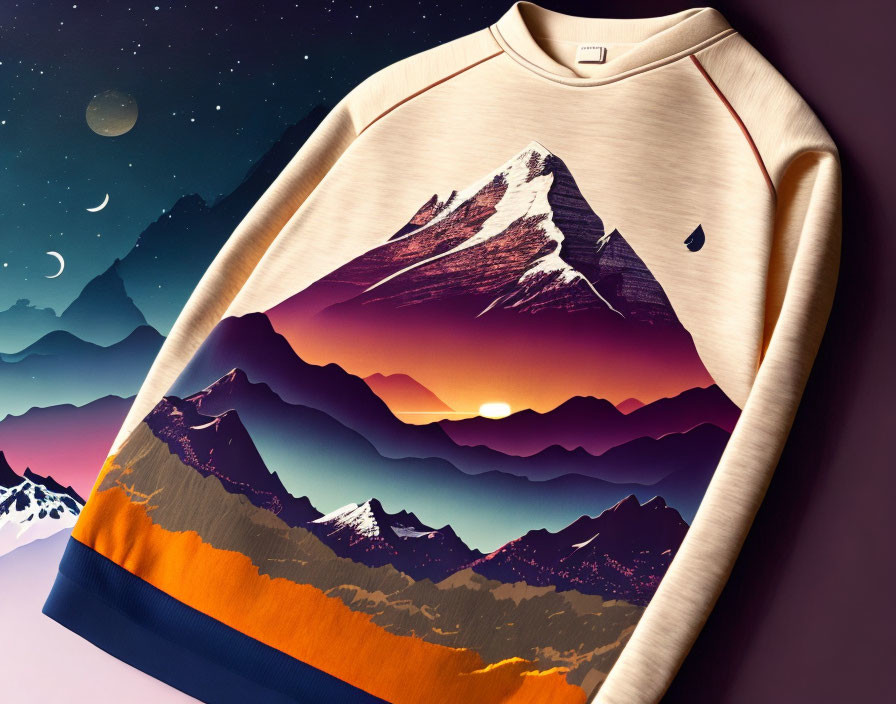 Cozy sweatshirt with vibrant mountain design 