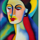 Vibrant Abstract Painting of Stylized Female Figure
