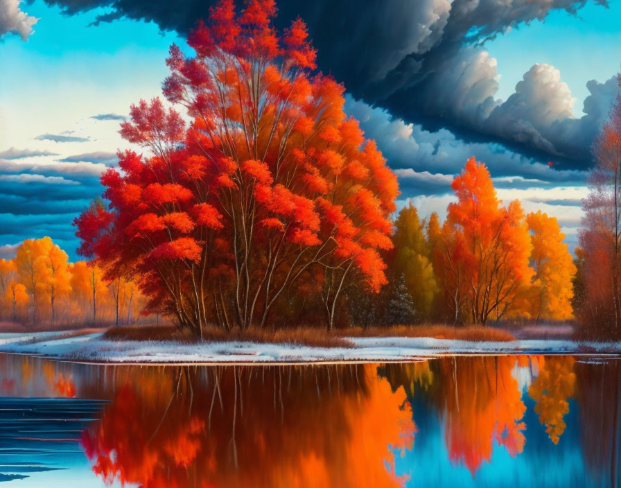 A vibrant landscape painting transitioning from au