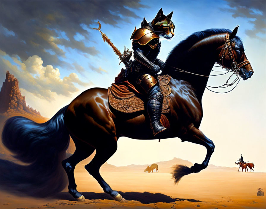 Warrior cat on horse, Frazetta and Valejo