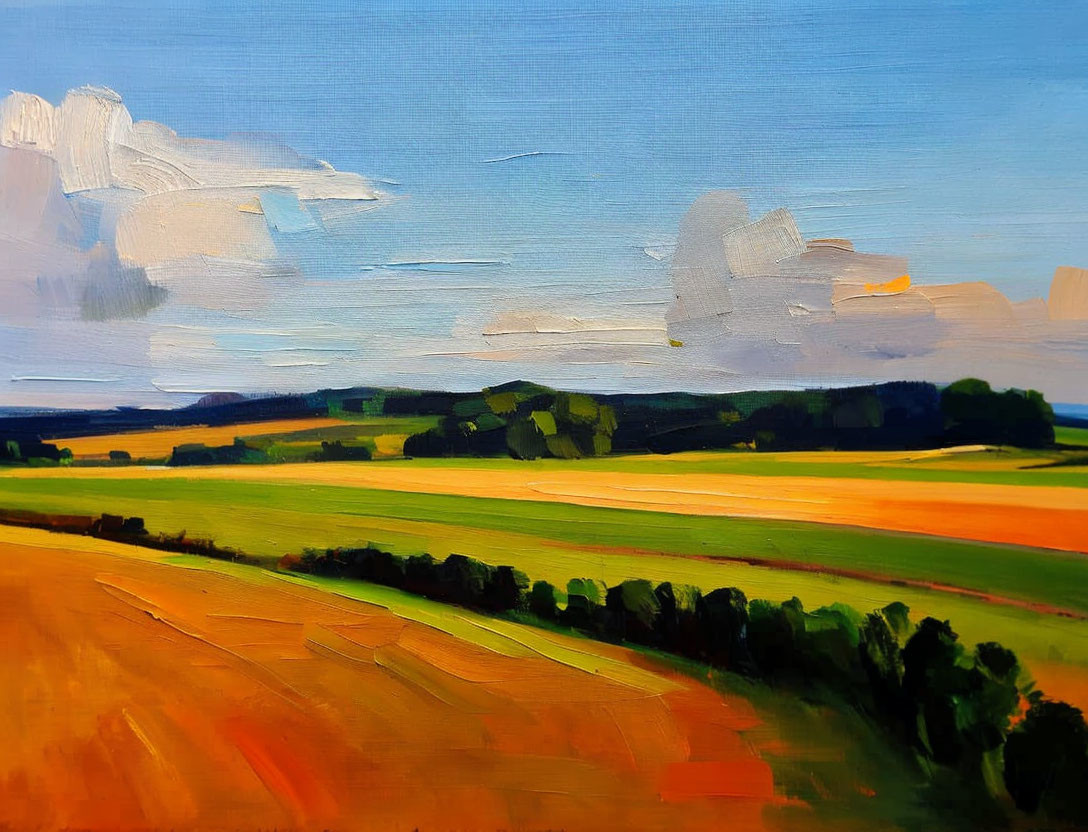 Vibrant Pastoral Landscape with Yellow and Green Fields