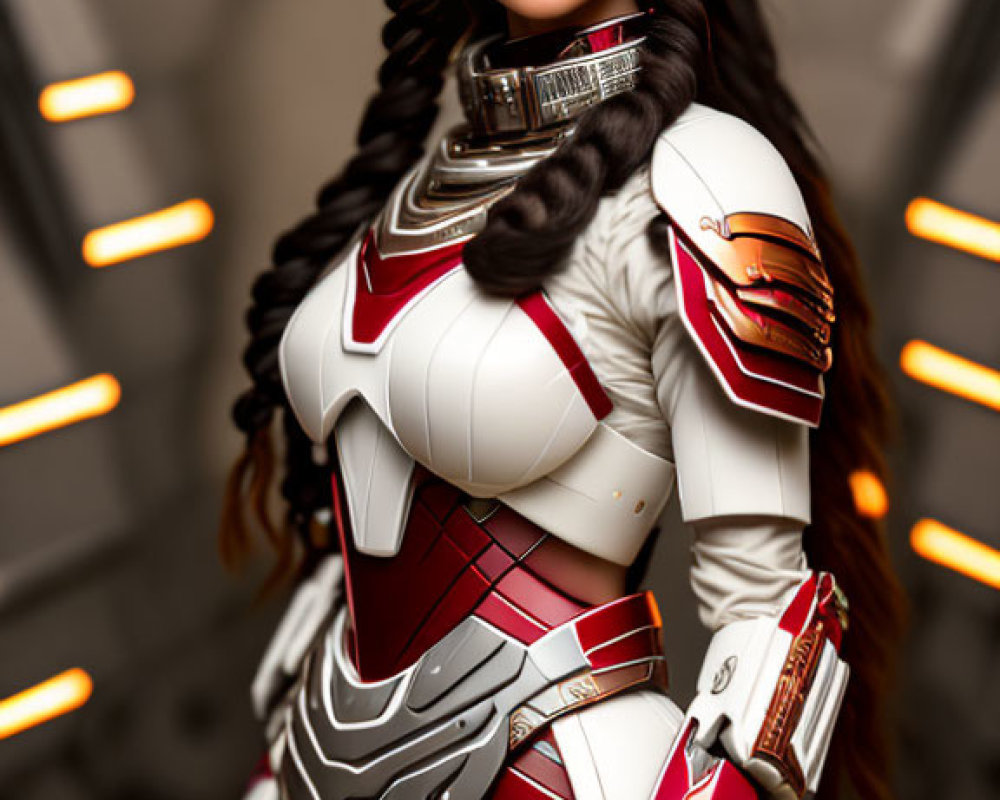 Elaborate White and Red Armored Costume with Sci-Fi Elements