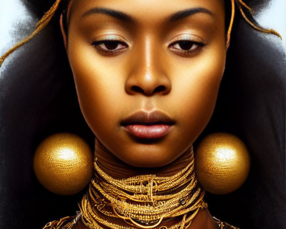 Elaborate Gold Jewelry on Woman in Artistic Portrait