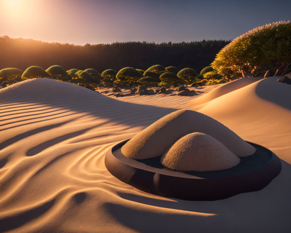 Fedora Hat Buried in Sand Dune at Sunset