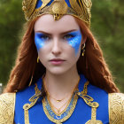 Striking red-haired woman in medieval blue and gold costume