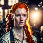 Redheaded Woman in Vintage Style with Backlit Hair