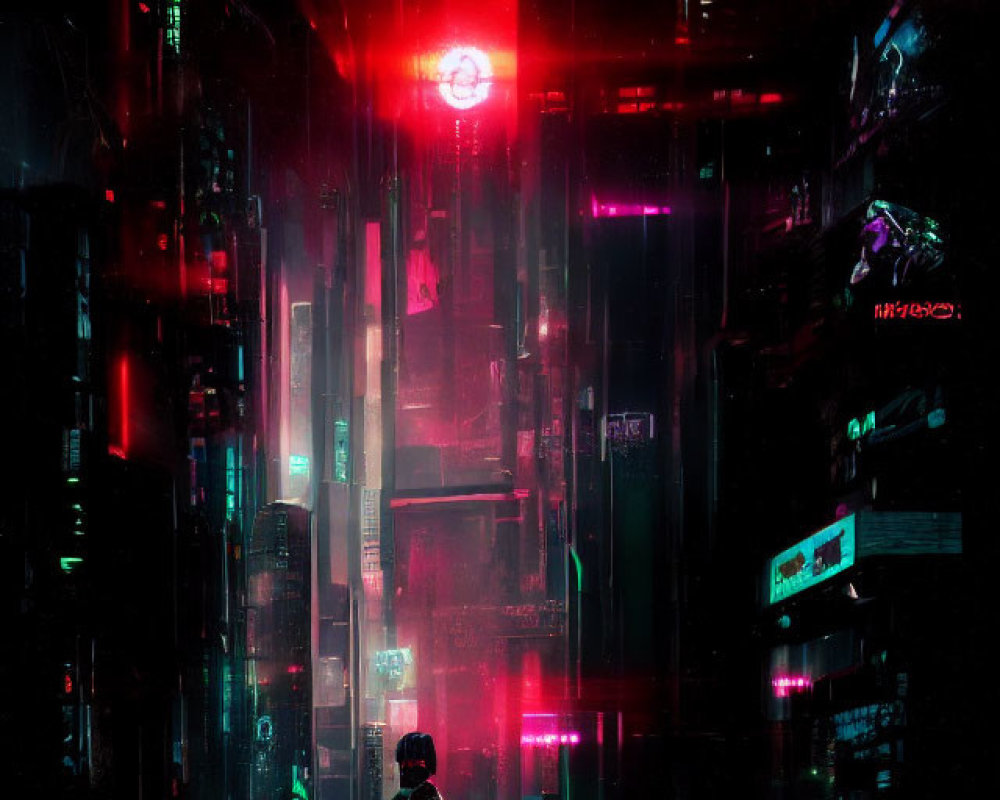 Futuristic city alley with neon lights and cyberpunk aesthetics