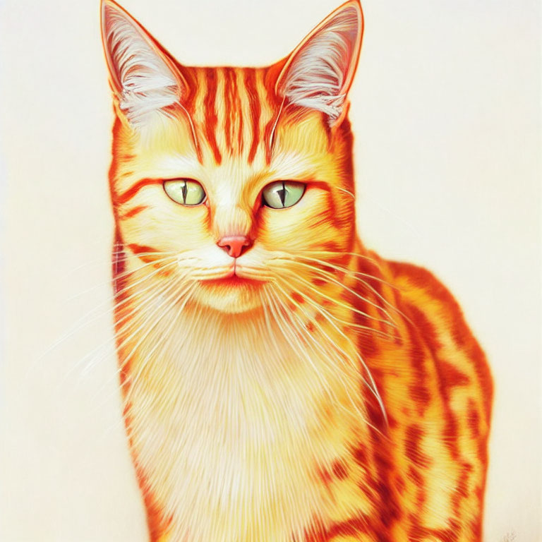 Orange Tabby Cat Digital Artwork with Green Eyes and Striped Fur