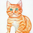 Orange Tabby Cat Digital Artwork with Green Eyes and Striped Fur