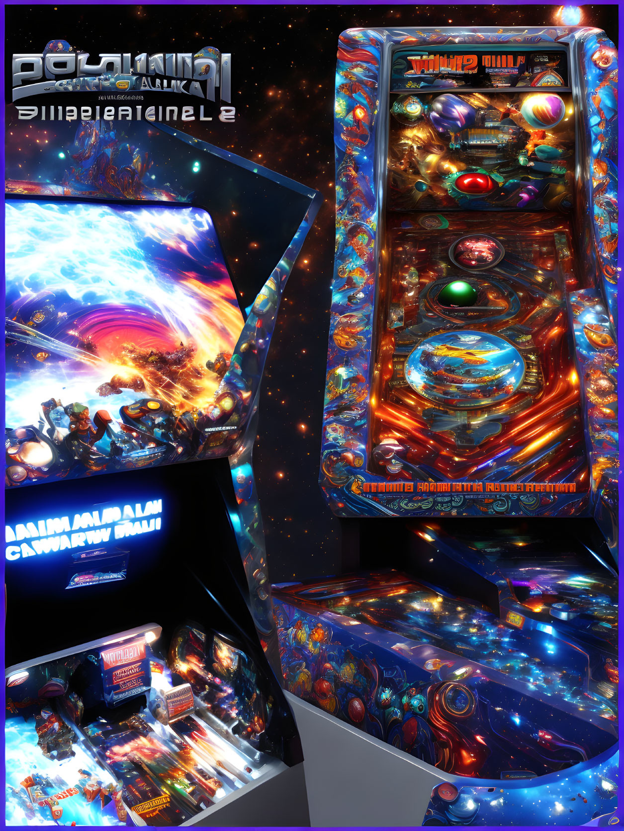 Colorful Cosmic Space-Themed Pinball Machine