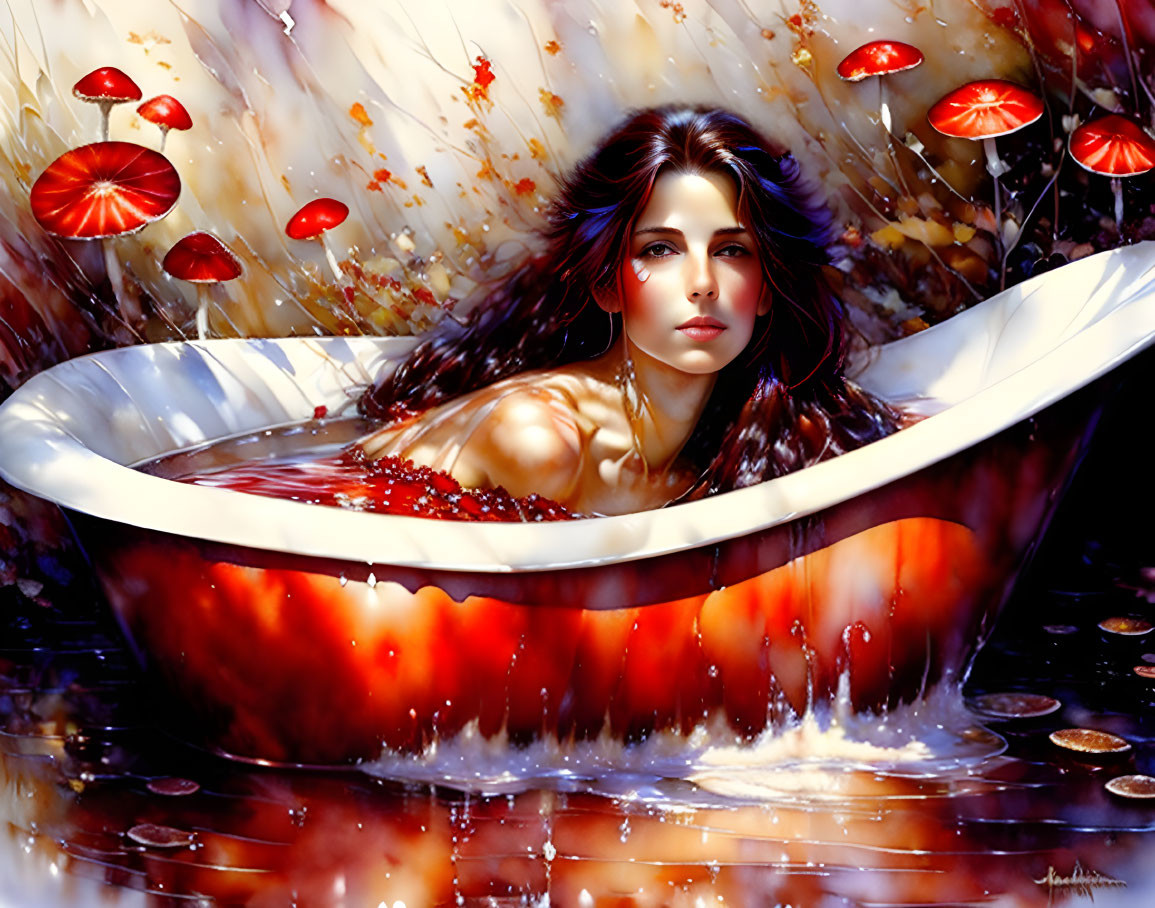 Wild Mushroom Lady Floats by in a Tub