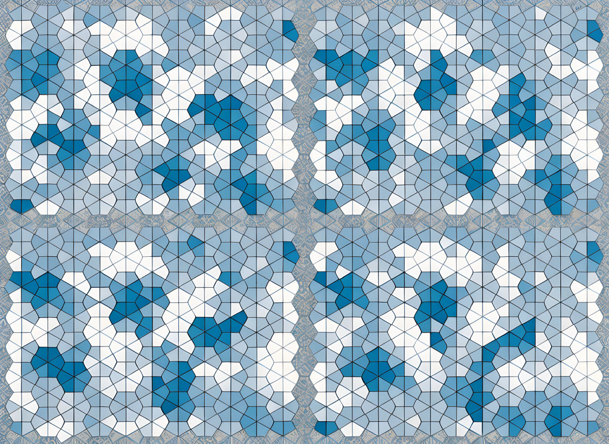 Blue and White Geometric Tiled Pattern in Mosaic Design
