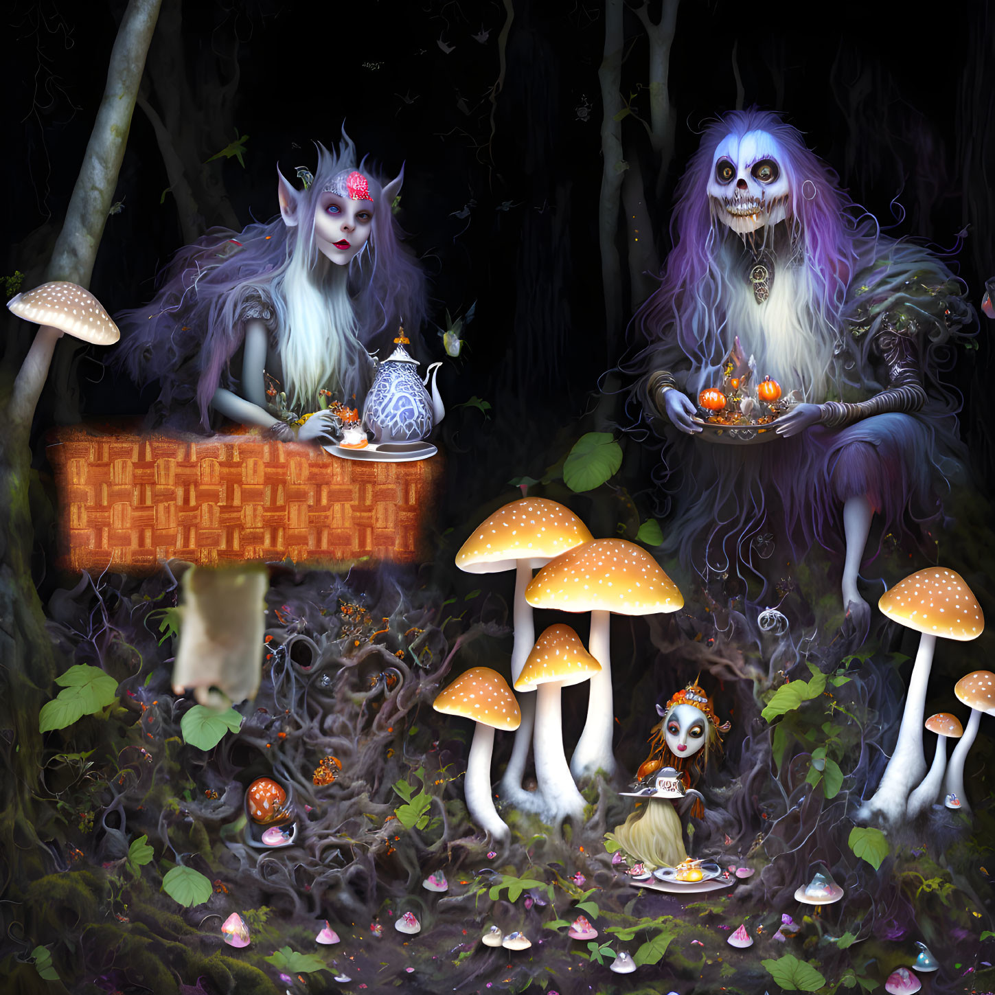 The Troll Family Having Shroom Tea in the Forest