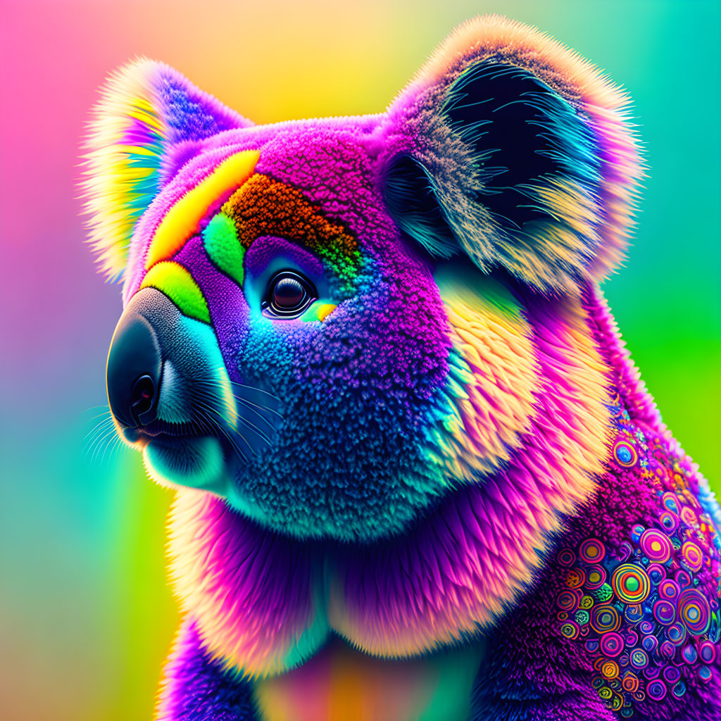 Colorful Koala Digital Art with Psychedelic Rainbow Palette
