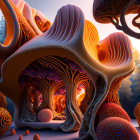 Surreal digital artwork of intricate mushroom-like structures