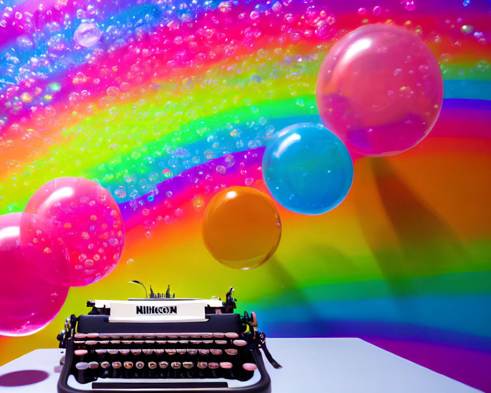 Colorful Spectrum Typewriter with Floating Balloons