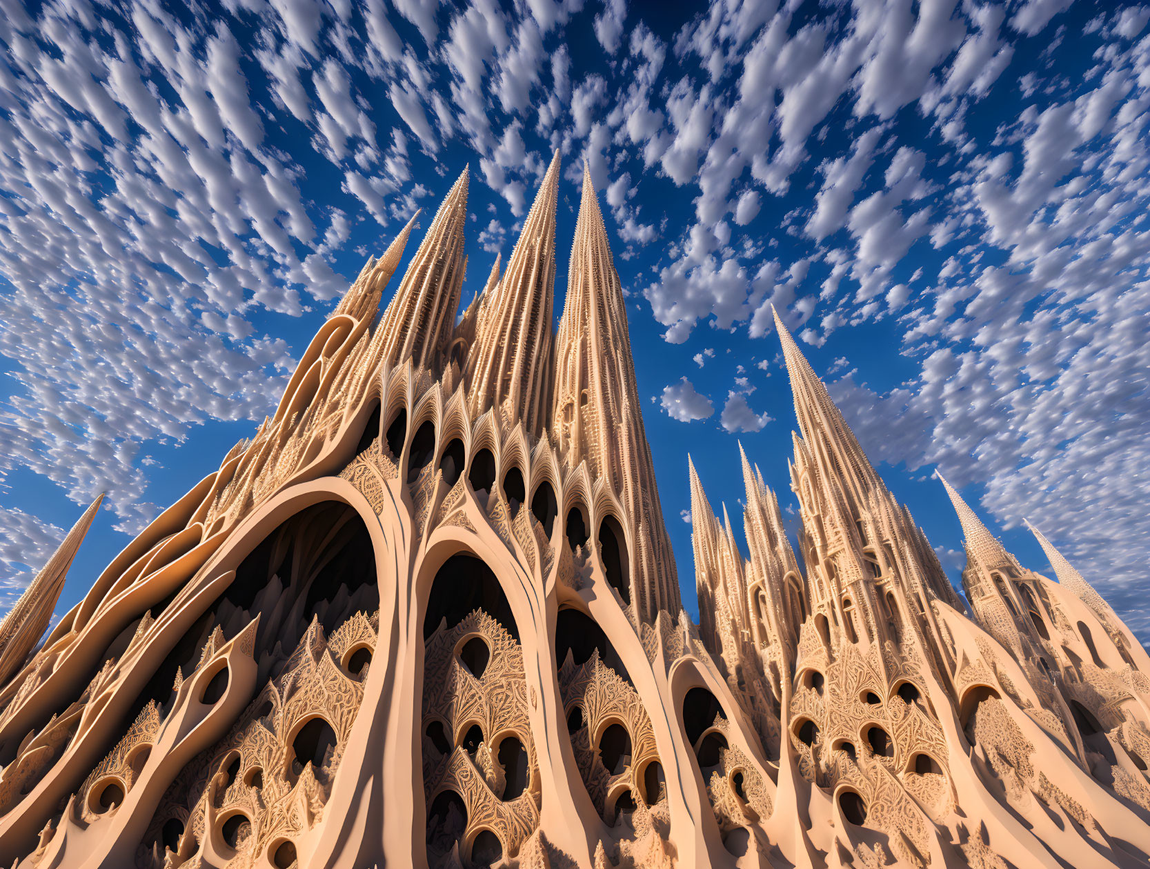 sand drip castle resembling the Sagrada Familia