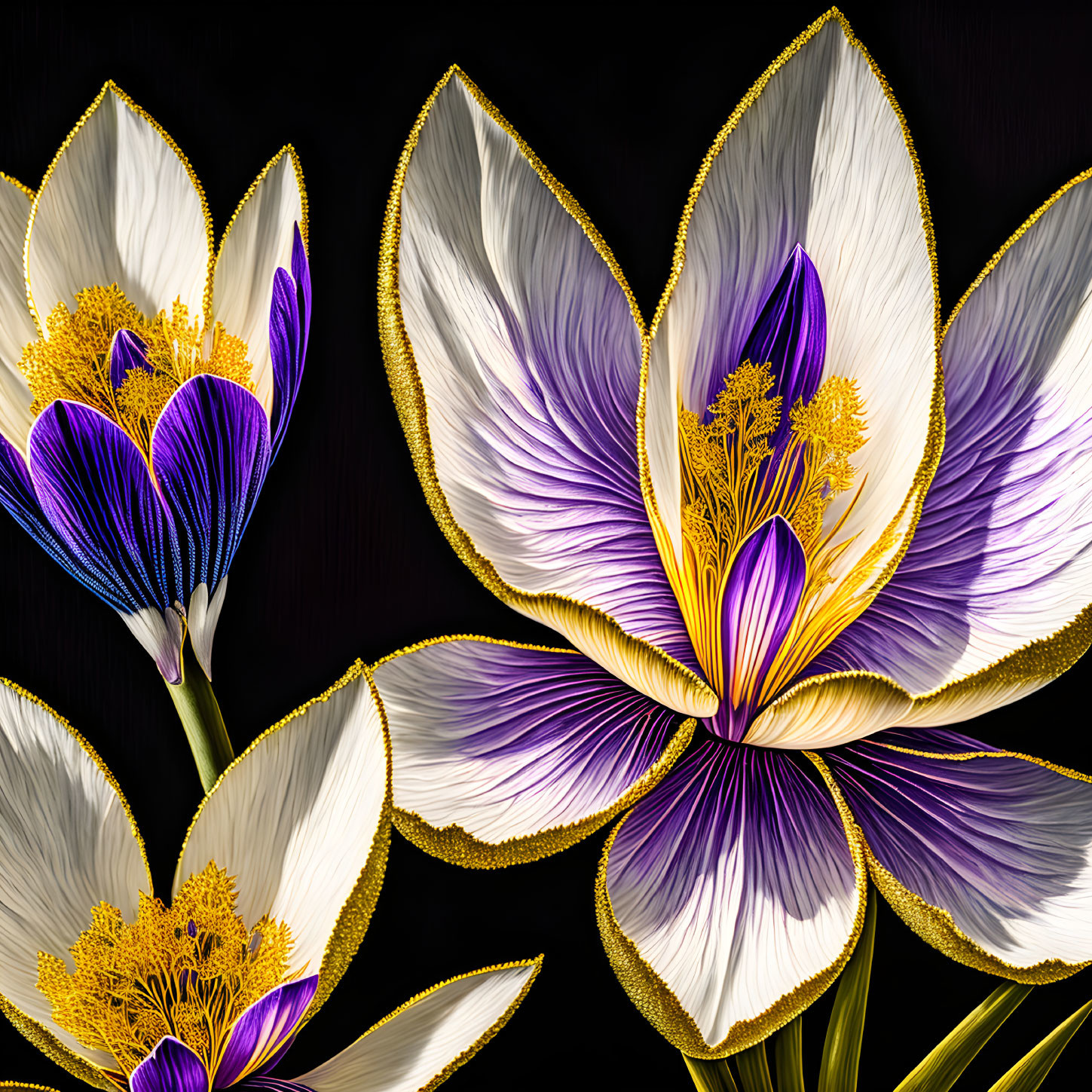 crocus blossoms, extremely detailed woodcut