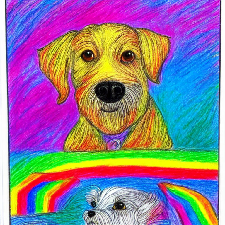 Vibrant drawing of two dogs in colorful setting