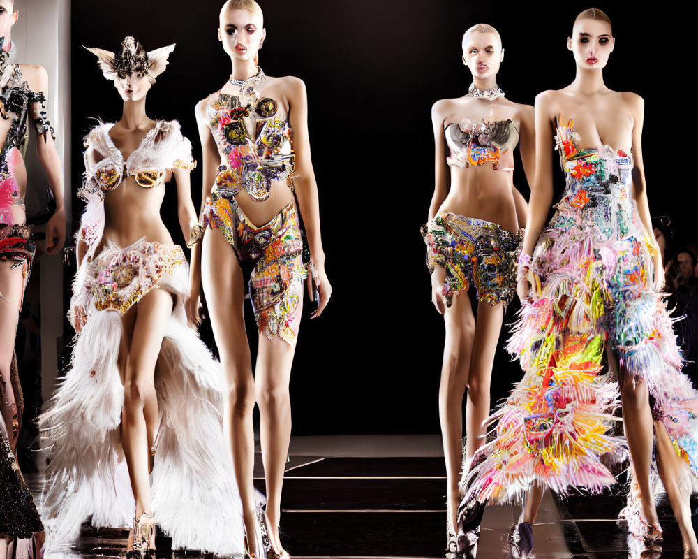 Fashion Show: Colorful High-Fashion Outfits with Embroidery & Feathers