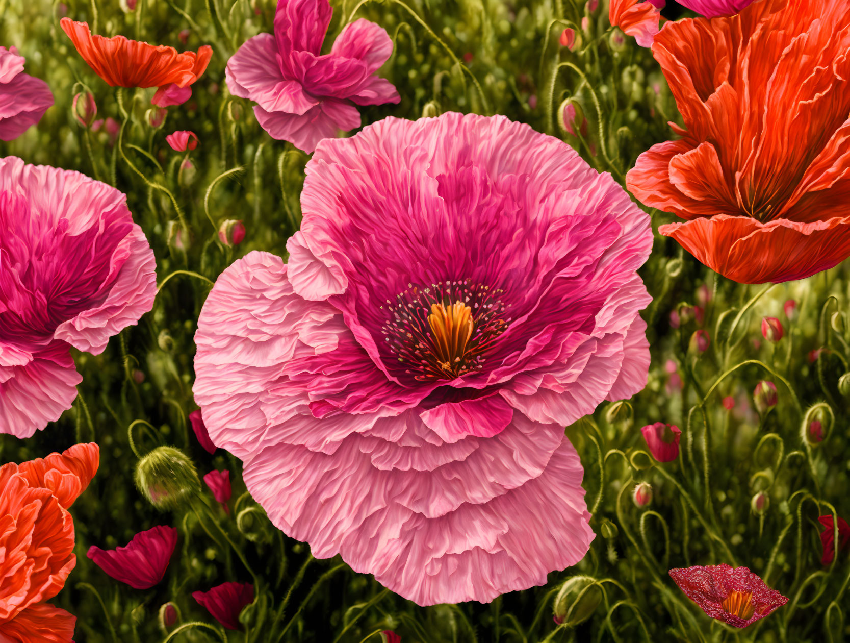 pink and red poppies