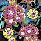 Colorful Floral Pattern with Layered Flowers on Dark Background
