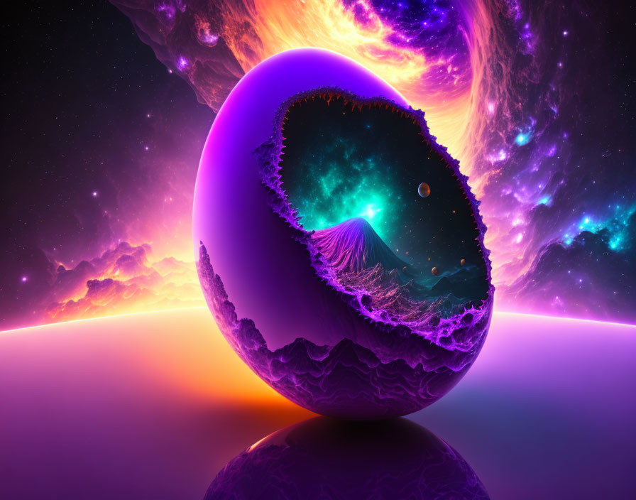 Colorful Digital Artwork: Spherical Object in Cosmic Landscape
