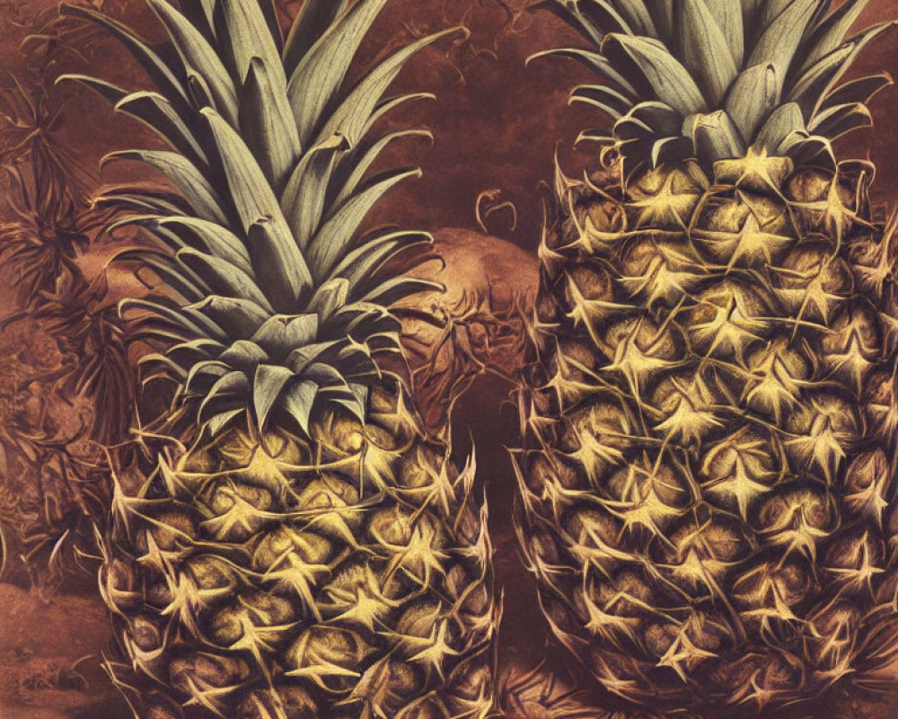 Ripe pineapples with detailed textures on floral background