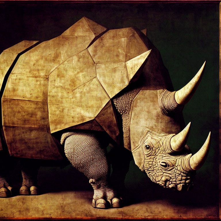 Angular armored rhinoceros on vintage-style background