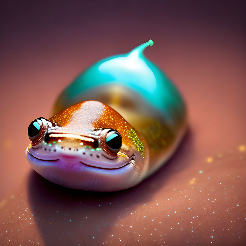 Iridescent Slug Creature with Teal Cap - Digital Artwork