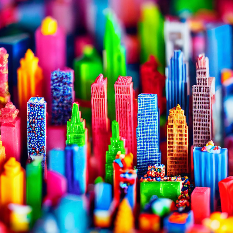 Colorful Miniature Cityscape Buildings in Various Shapes and Sizes