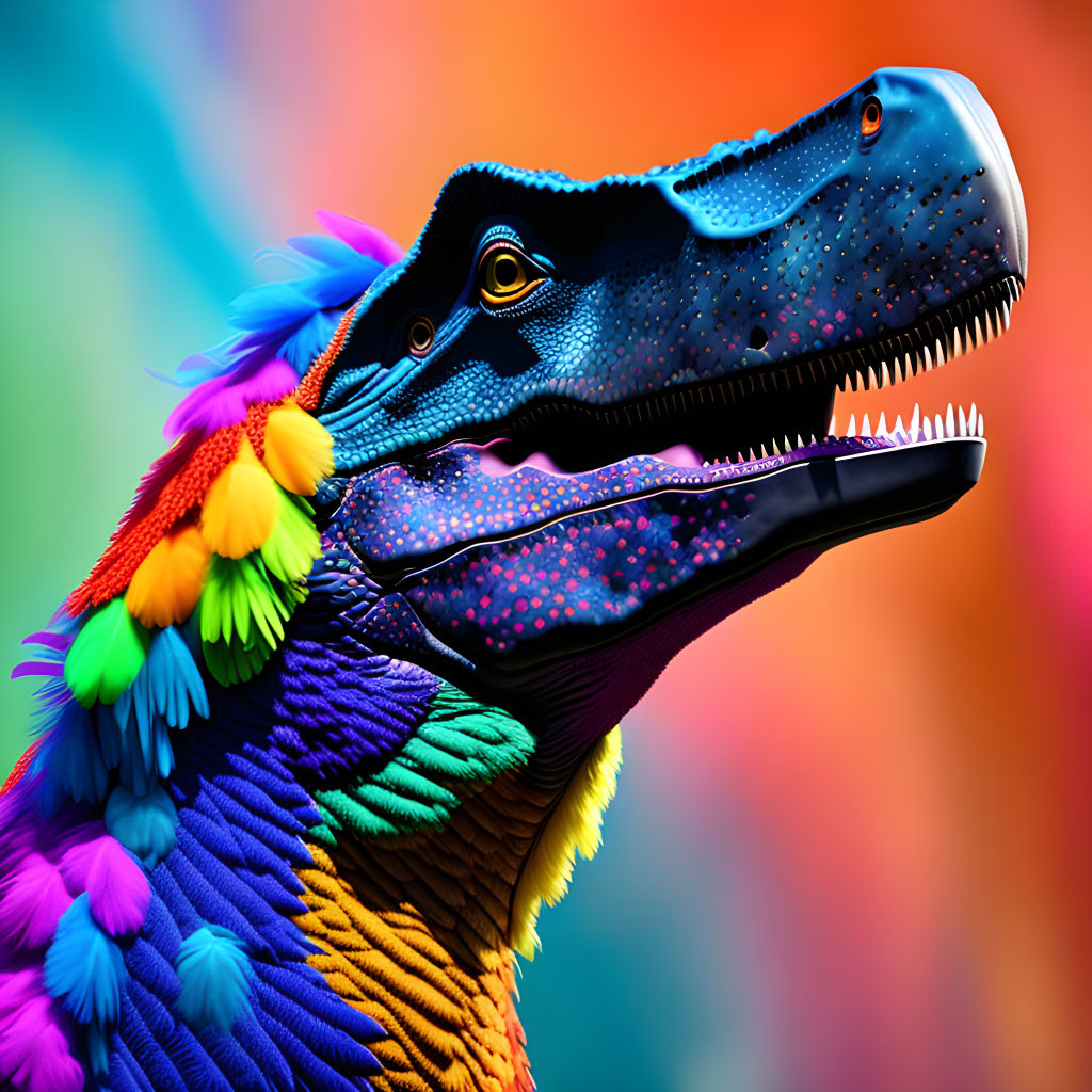 Colorful Digitally-Rendered Velociraptor with Multicolored Skin
