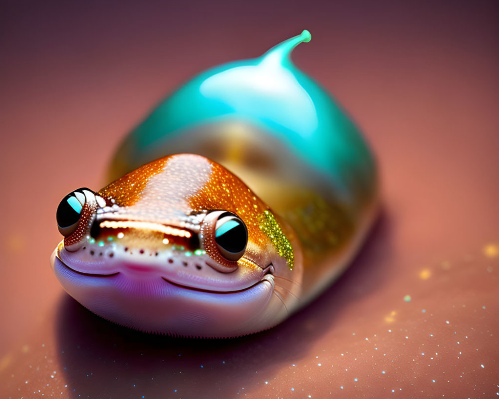 Iridescent Slug Creature with Teal Cap - Digital Artwork