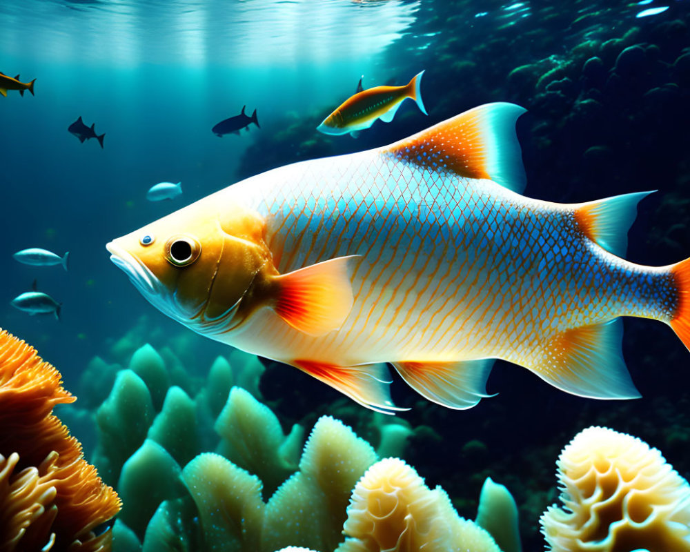 Colorful Tropical Fish Swimming Near Coral Reefs in Clear Waters