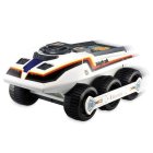 Multicolored futuristic vehicle with large windows and robust wheels