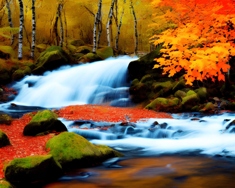 Scenic autumn waterfall with colorful foliage