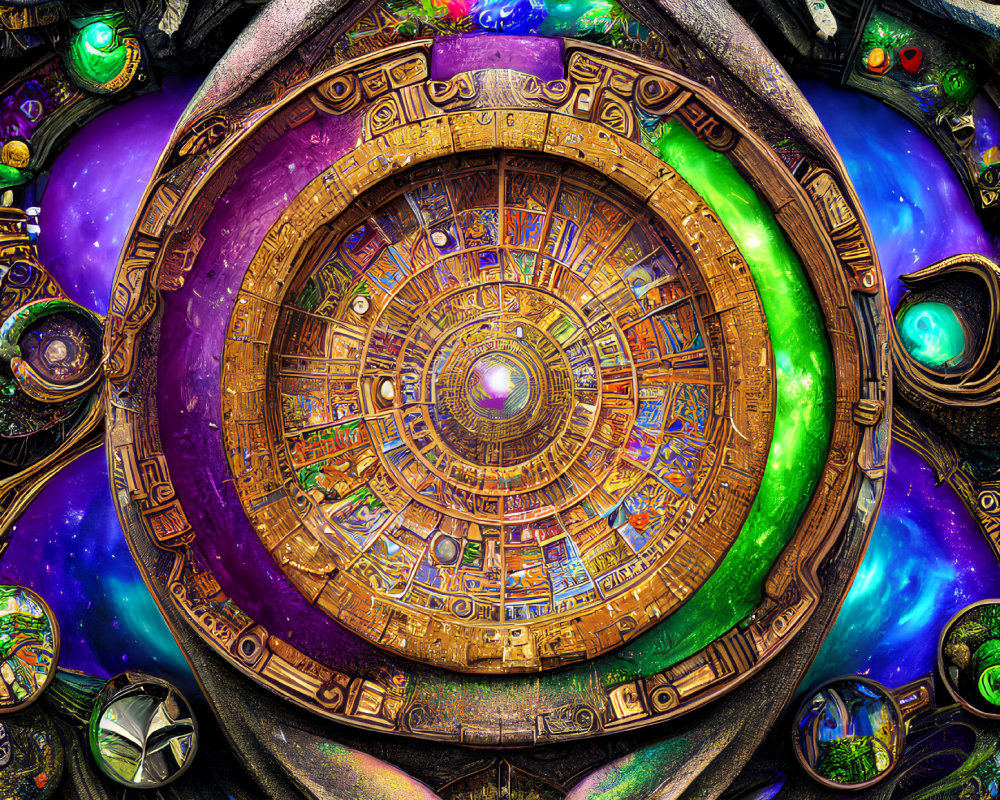 Colorful Mayan Calendar with Cosmic Scenery