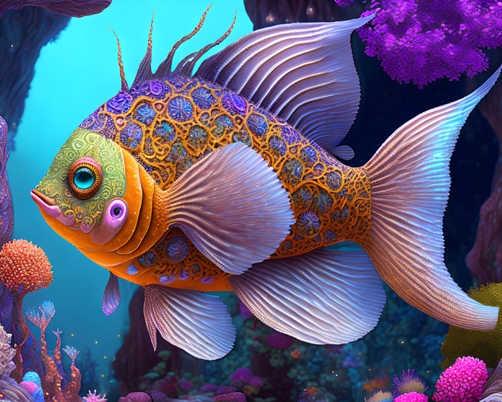 Colorful fish with intricate patterns in coral reef underwater scene