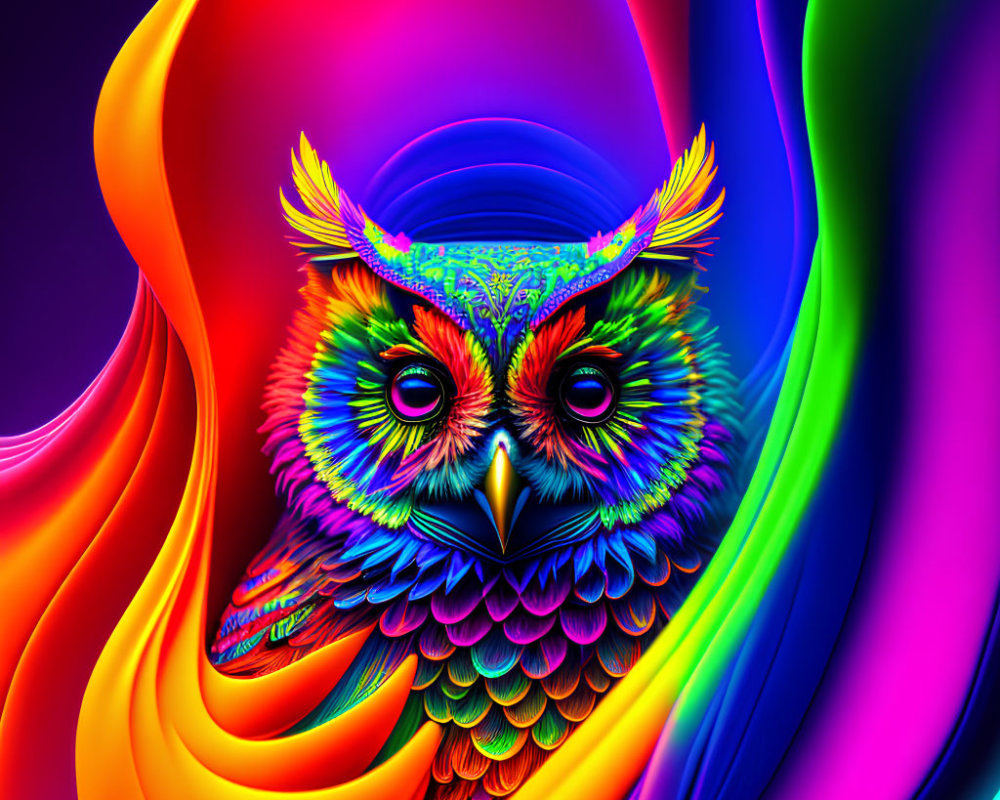Colorful Neon Owl Art Against Abstract Background