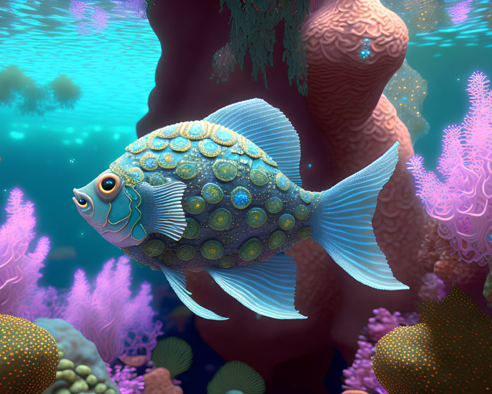 Colorful Digital Illustration of Fish Among Coral Reefs