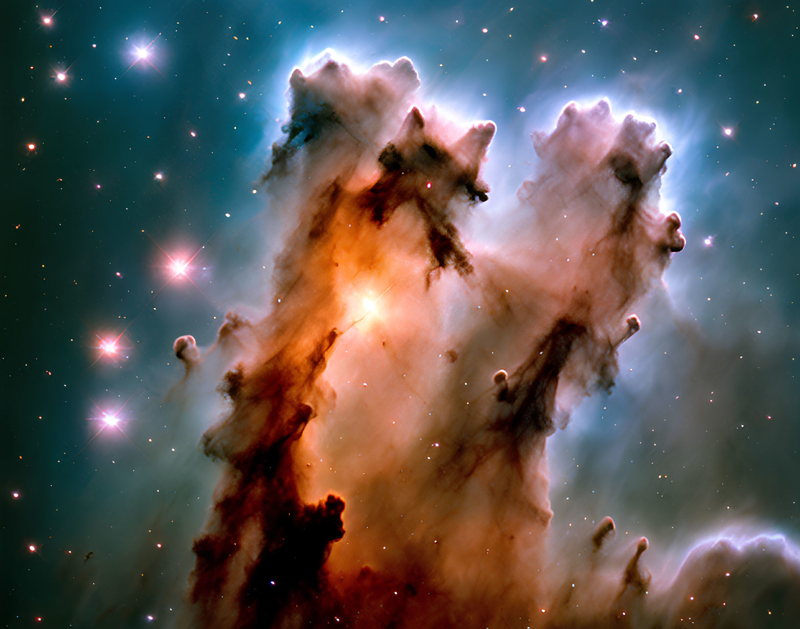Interstellar Gas and Dust Pillars Illuminated by Starlight